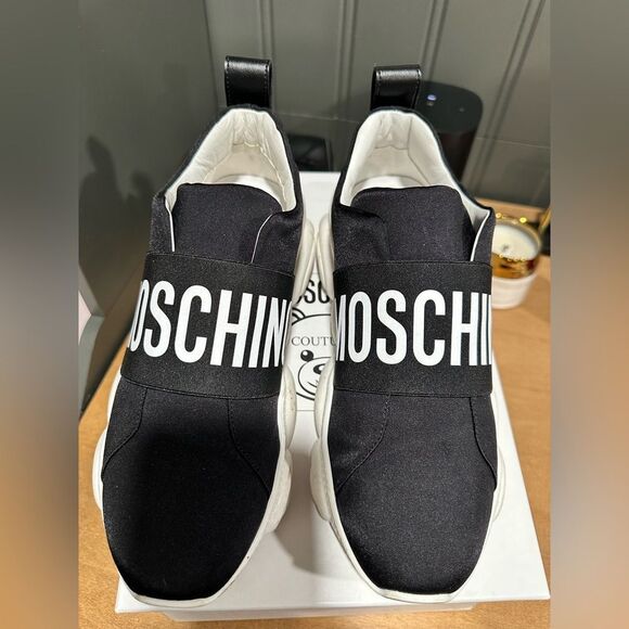Moschino slip on logo teddy black and white sneakers size 39/9 - Picture 5 of 9